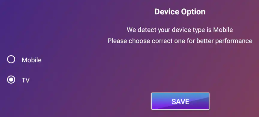 Выбор устройства Mobile/TV