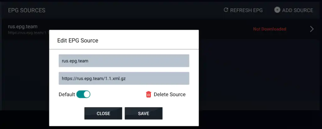 Выбран EPG по умолчанию.